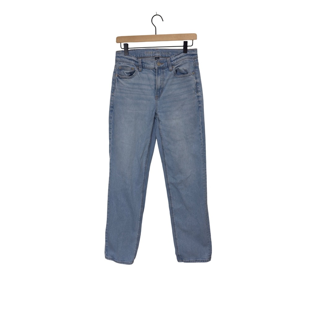 American‎ Eagle Women Light Wash Straight Leg Stretch Denim Jeans Blue